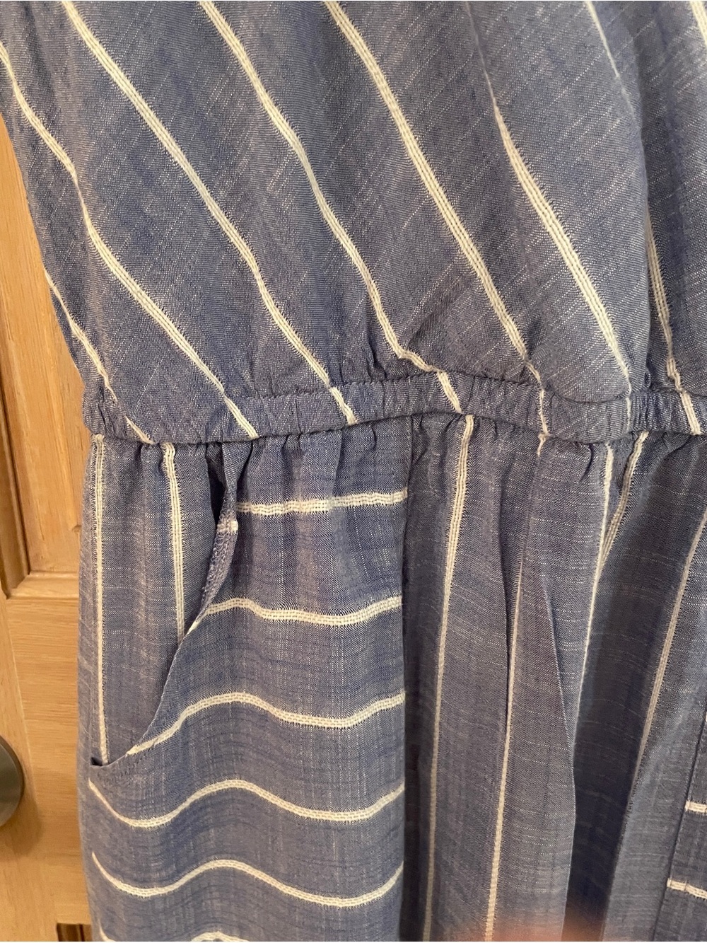 Universal Thread Chambray Blue Striped V-Neck Summer Dress - Picture 3 of 9